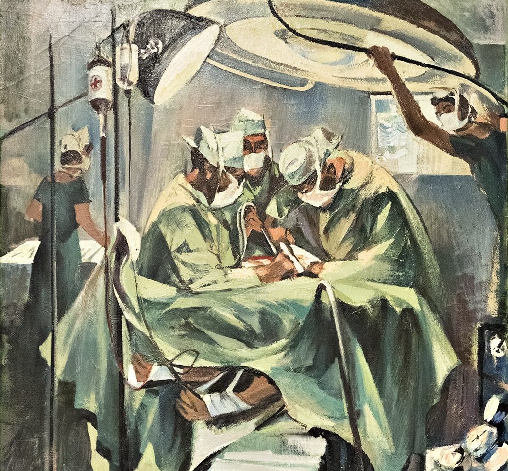 painting of three surgeons in an OR