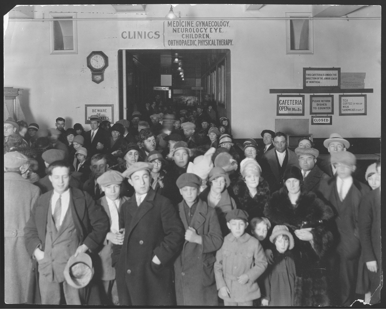 crowded cafeteria at the hospital circa 1920