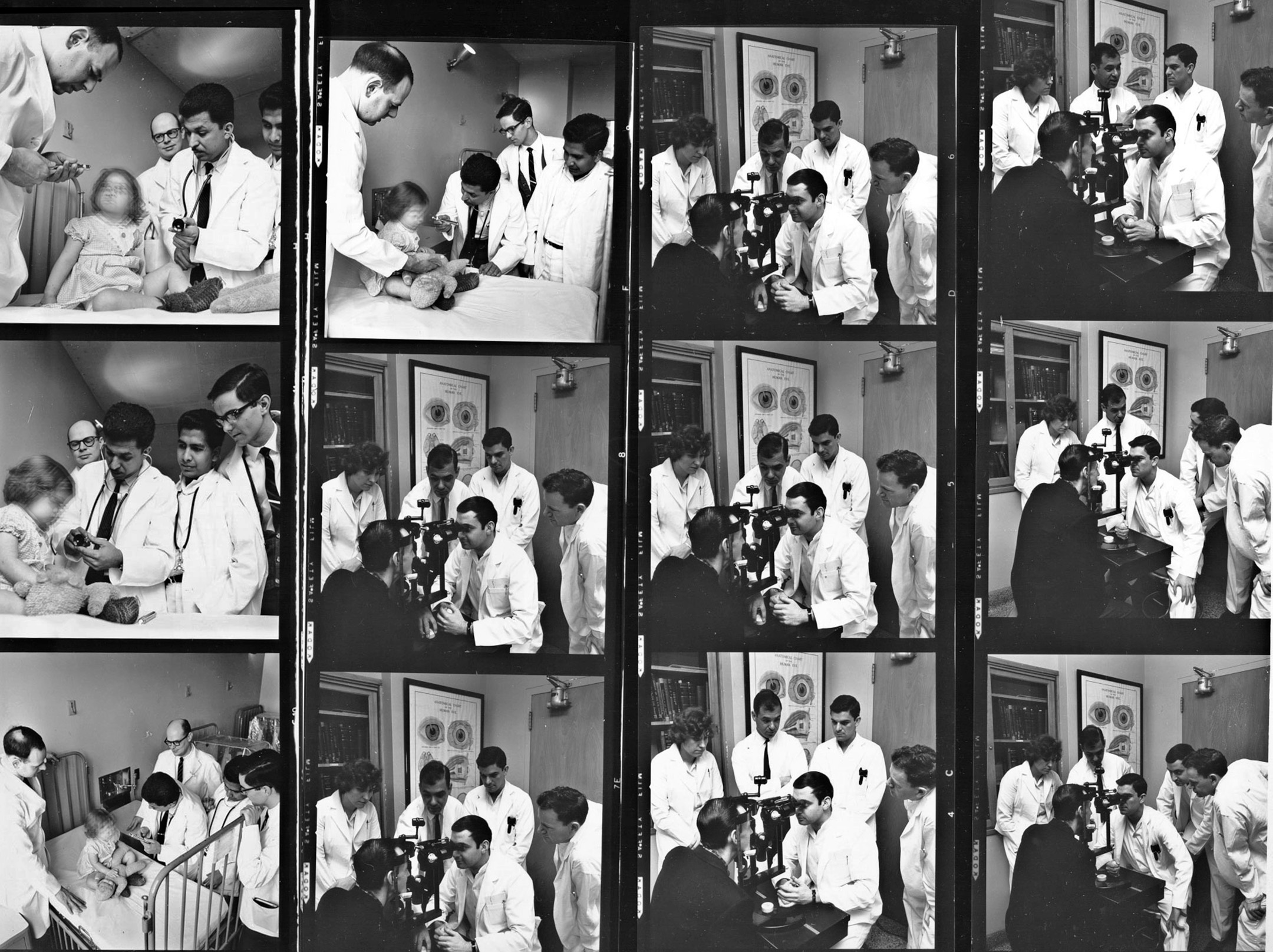 Contact sheet showing ophtalmology clinic with students at 2 separate sites